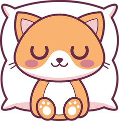 Adorable Cartoon Cat Sleeping Peacefully on Pillow