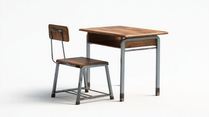 Wooden school desk and chair