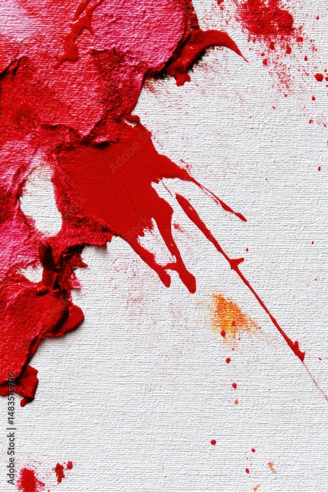 Poster abstract red and pink paint splashes on a textured white canvas creating a vibrant artistic expressi
