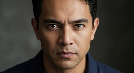 Fototapeta premium Intense portrait of a focused man against a blurred background