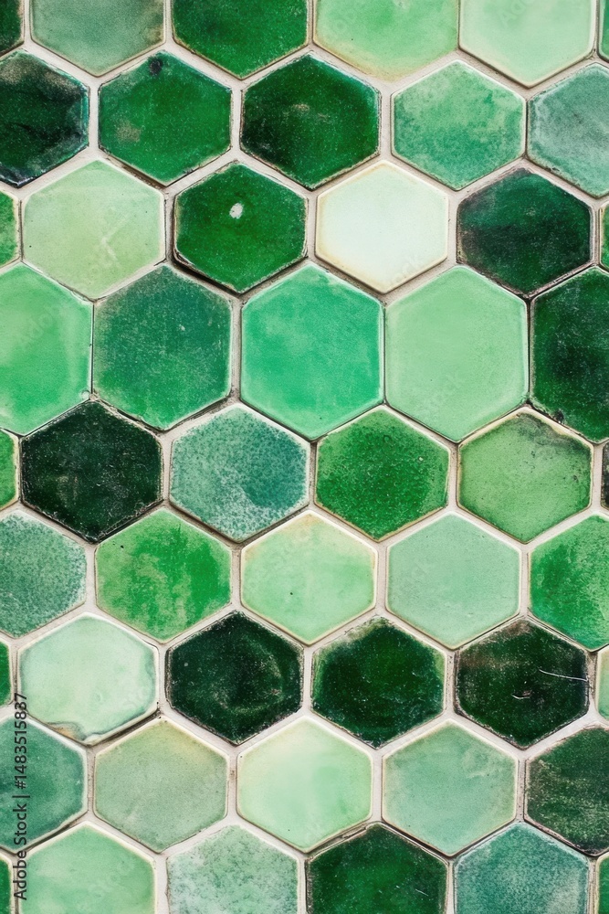 Poster beautiful green hexagonal tiles create a stunning mosaic pattern on a surface in a bright space fill