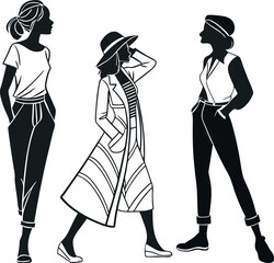 Stylish set of vector fashion icon design of modern women outfits