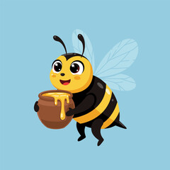 Cartoon cute bee pointing hand - Vector mascot character isolated