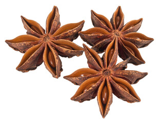 Three Star Anise Clusters Showing Seeds on Transparent Background