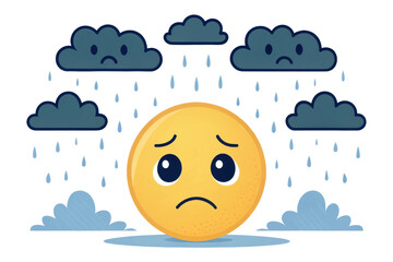 PNG Sad emoji with rain clouds and falling raindrops illustration