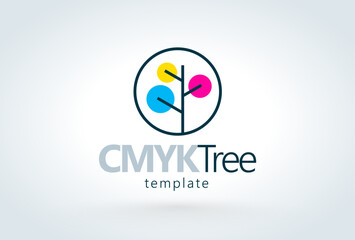 Cmyk Tree Logo. Printing theme Cmyk Color Leafs. Template design vector. White background