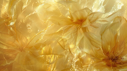 Ethereal golden flowers abstract art soft light dreamy background