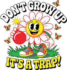 Cute happy birthday card with a funny bee and cheerful spring cartoon elements Print