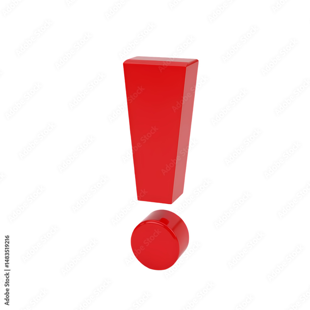 Poster a red exclamation mark with a trapezoidal top and cylindrical bottom isolated on transparent backgro