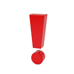 A red exclamation mark with a trapezoidal top and cylindrical bottom  isolated on transparent background