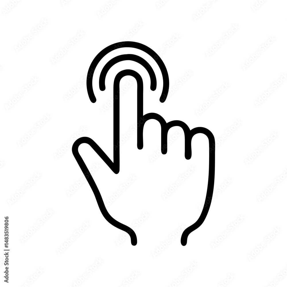 Fototapete hand pointing and pressing on a button with circular motion lines