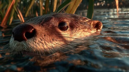 Otter emerging from water
