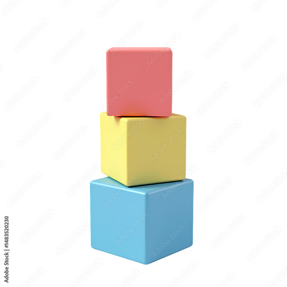 Poster a stack of three colorful cubes balancing on top of each other isolated on transparent background