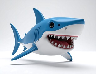 Obraz premium Cartoon Shark Smiling with Open Mouth and Sharp Teeth Against White Background