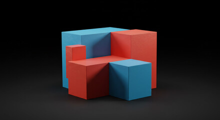 Abstract Red Blue Cubes 3D Design Modern Minimalist Geometric Art Creative Block Puzzle