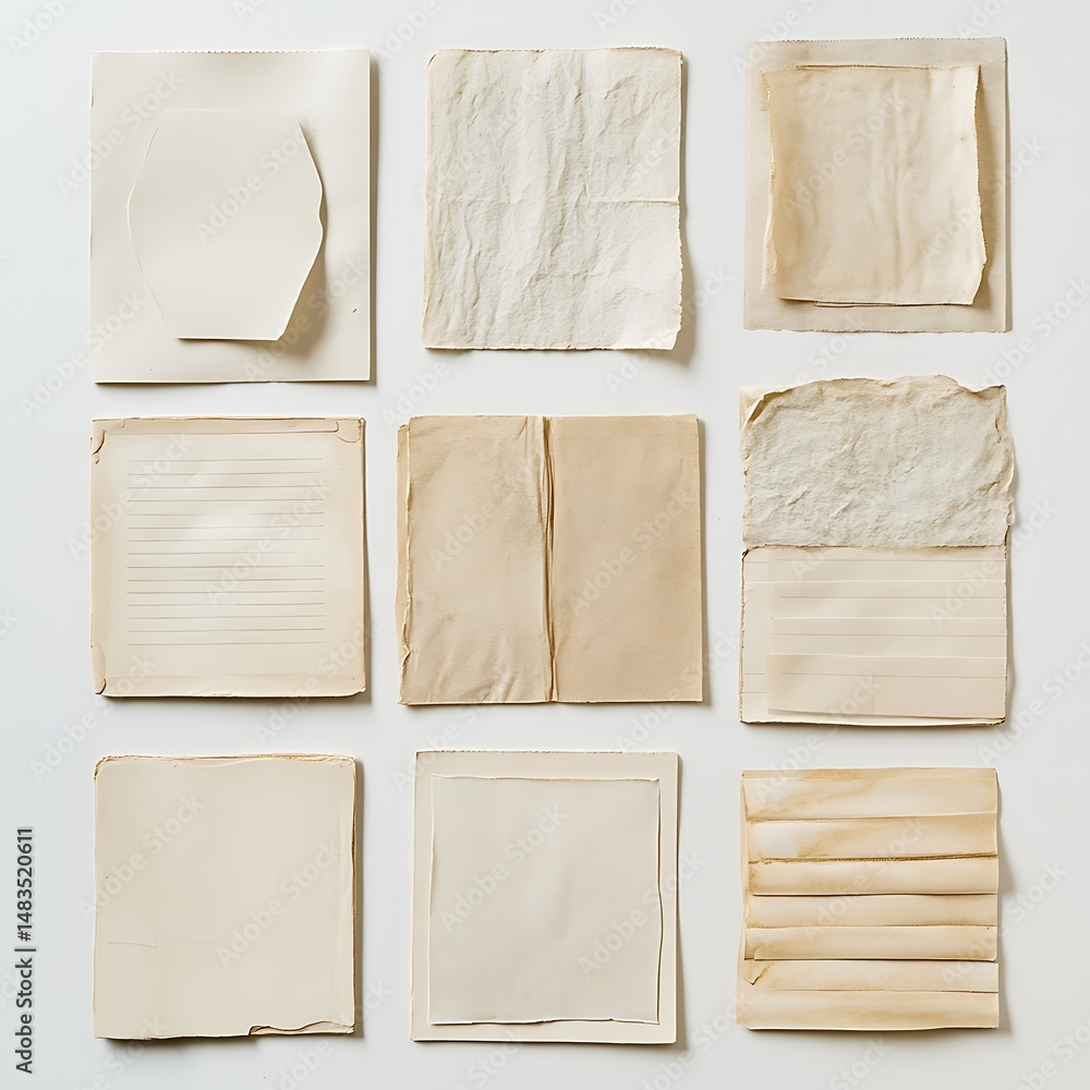 Poster collection of varied aged paper textures, creating a unique aesthetic for graphic design and artisti
