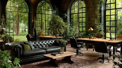 Luxury home office with garden view