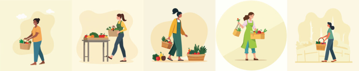 Woman shopping fresh vegetables at local market