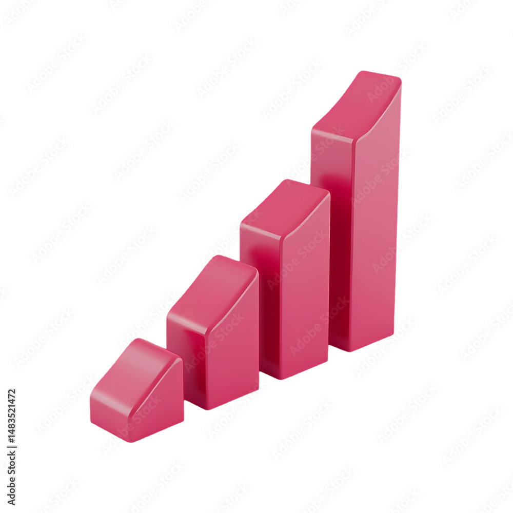 Poster a 3d render of a pink bar graph with four bars ascending plain view isolated on transparent backgrou