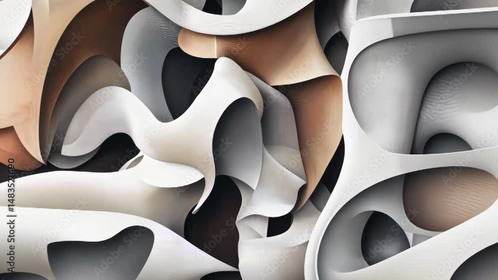 Poster abstract background featuring flowing shapes with light and shadow interplay, neutral color palette