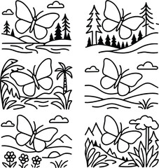 Butterfly silhouette icons set – simple nature and winged insect design pack