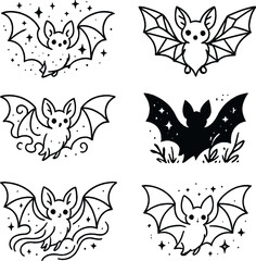 Obraz premium Magical bat icons set – silhouette, mystical and fantasy symbol collection