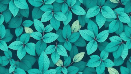 Repeating leaves in teal and emerald form pattern