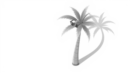 3D palm tree with sunglasses casts shadow, summer tropical vibe
