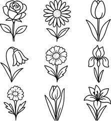Flower linear icons set – minimalist line art and botanical symbol collection