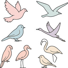 Dreamy bird silhouettes icons set &ndash; outline, avian and nature-inspired visuals