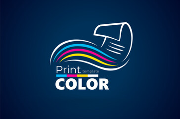 Logo Cmyk Lines and Paper Printing. Print theme. Template design vector. Black background