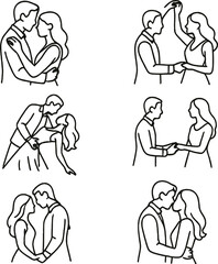 Fototapeta premium Romantic dance silhouettes icons set – simple, elegant and expressive symbols
