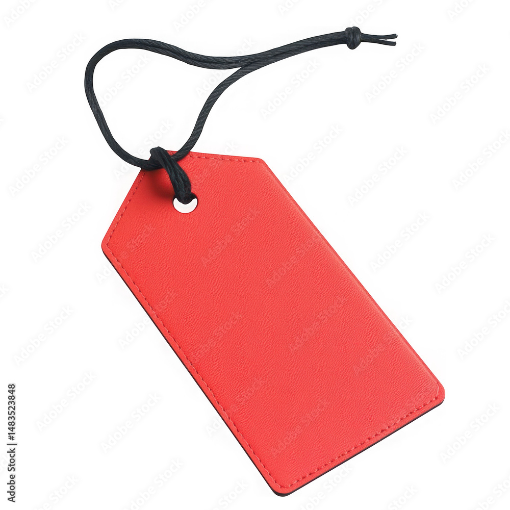 Poster red tag with string detail on transparent background