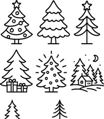 Festive pine silhouettes icons set – simple and elegant christmas tree outlines