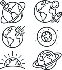 Fototapeta premium Space and earth icons set – outline, celestial and planetary symbol collection
