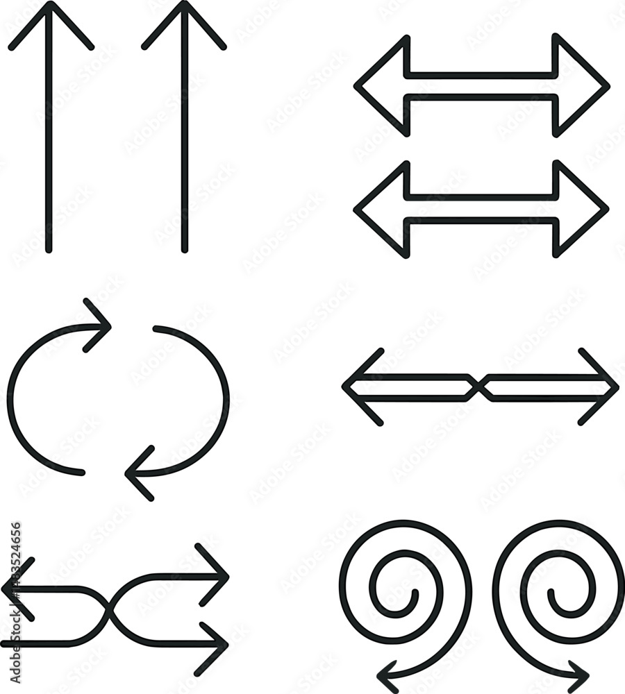 Poster modern double arrows icons set – line, minimalist direction and navigation symbols
