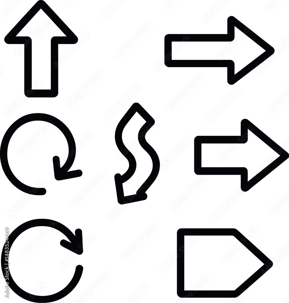 Poster bold arrow icons set – outline, directional and navigation symbols for easy design