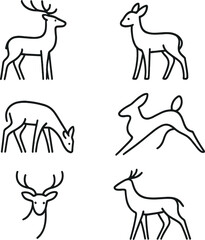 Minimalist deer icons set &ndash; line, simple and sleek wildlife symbols