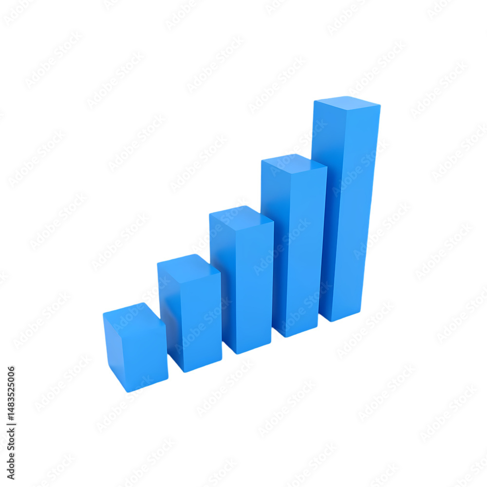 Poster a blue bar graph showing an upward trend in a simple illustration isolated on transparent background