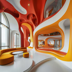 Modern architecture interior design abstract organic forms vibrant colours