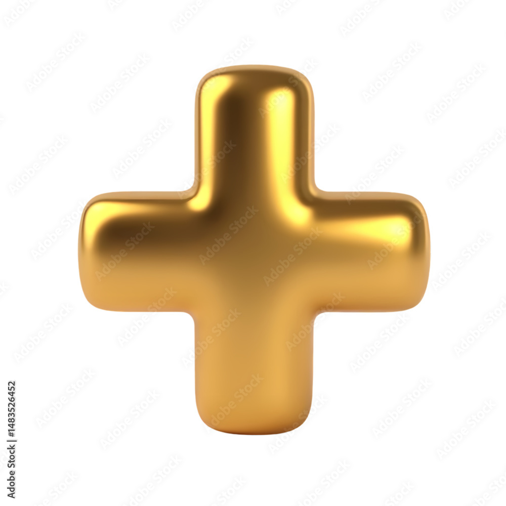 Poster a shiny golden plus sign with rounded edges isolated a plain space isolated on transparent backgroun