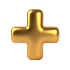 Obraz premium A shiny golden plus sign with rounded edges isolated a plain space isolated on transparent background