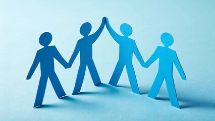 Paper Cutout Blue Figures United in Teamwork and Solidarity V2