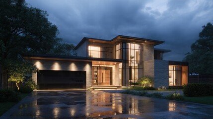 Obraz premium Modern luxury home at twilight