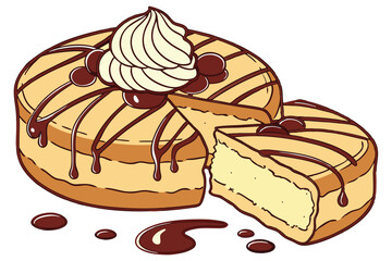 122 Highly detailed, hyper-realistic digital illustration, warm chocolate drippings, delectable cream topping, freshly baked pastry, golden caramelized exterior, luscious crumb texture, vibrant color 