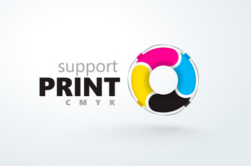 Support Print. Logo Printing Theme. Cmyk Color Lifebuoy. Template design vector. White background