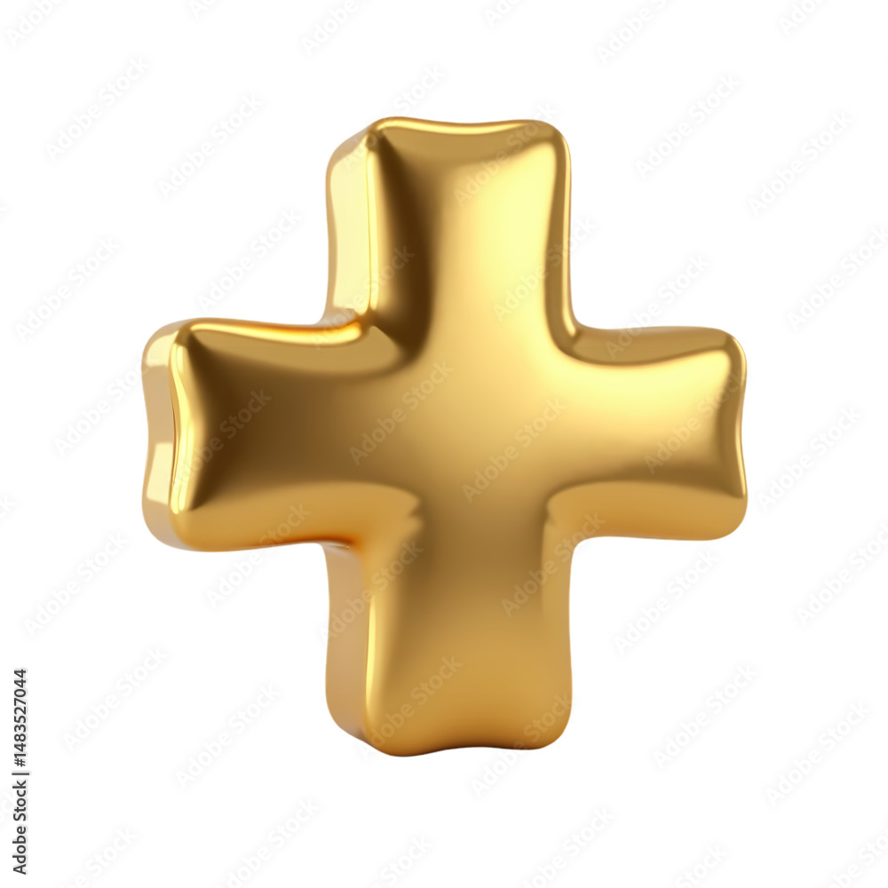 Poster a shiny golden plus sign with rounded edges isolated space around it isolated on transparent backgro