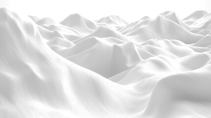 Abstract white landscape of undulating hills and valleys, creating a serene and minimalist scene