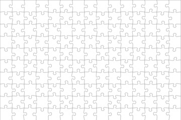 Blank jigsaw puzzle template with empty interlocking pieces on white background, vector outline for customization or design concept. Pieces are easy to separate (every piece is a single shape).