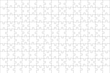 Blank jigsaw puzzle template with empty interlocking pieces on white background, vector outline for customization or design concept. Pieces are easy to separate (every piece is a single shape).